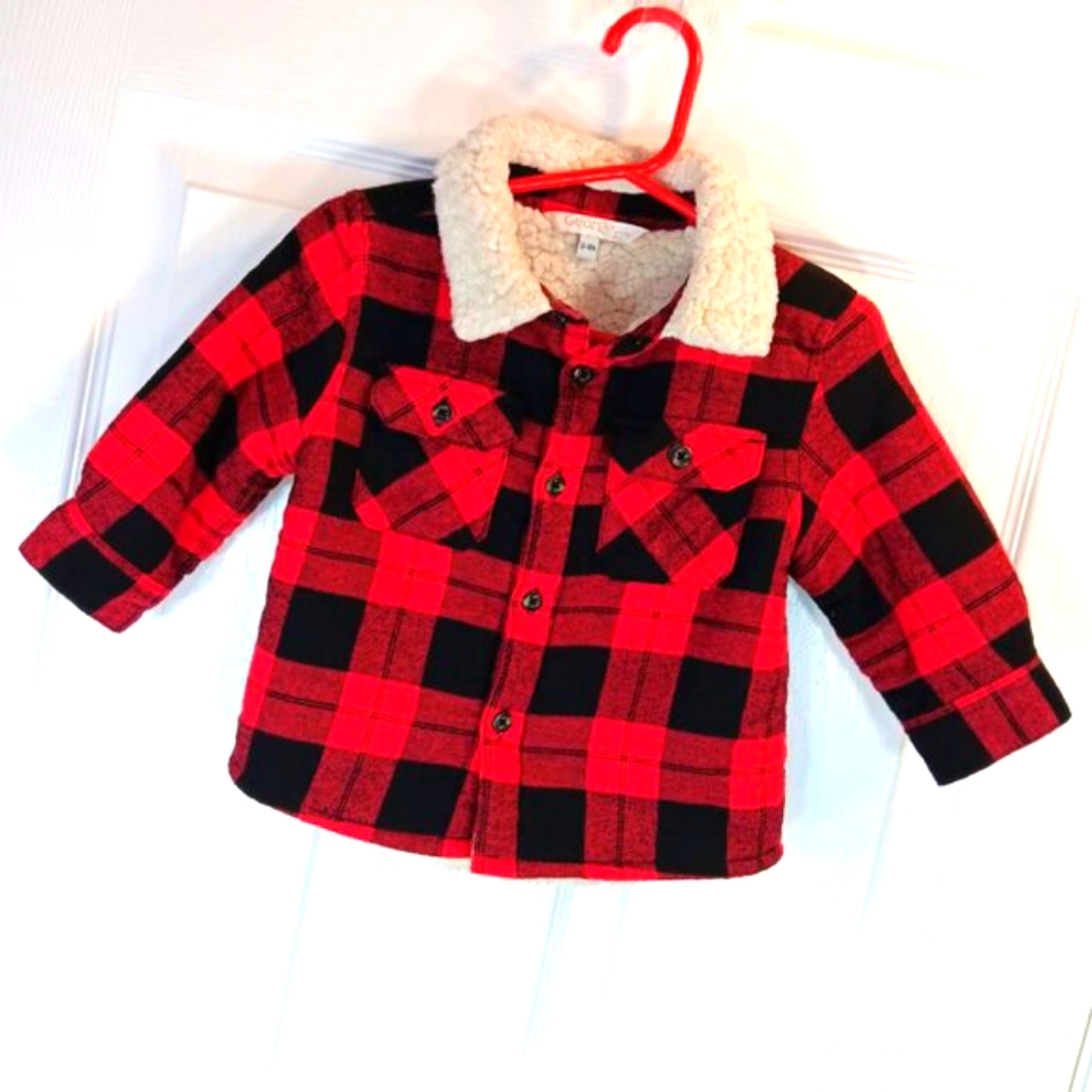 George Baby Buffalo Plaid Shacket 12-18M Cozy Sherpa Lined Jacket Cottagecore - Picture 11 of 11